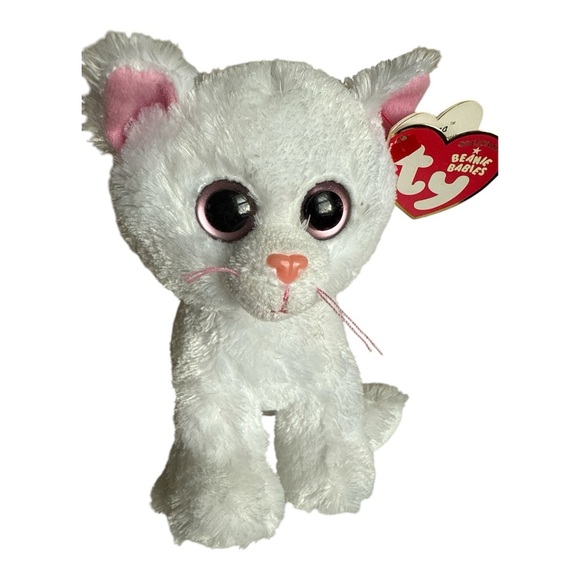 Ty Beanie Babies White Cat Plush Pink Eyes and Ears - Picture 3 of 6